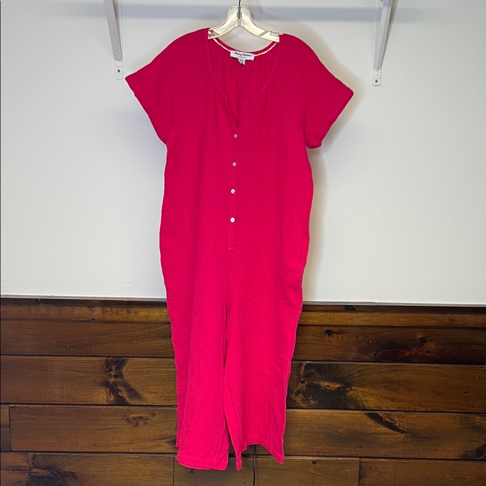Tommy Bahama Fuchsia Cotton Button Front Jumpsuit with Pockets- M‎